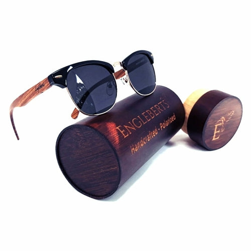 Real Walnut Wood Club Style Sunglasses, Polarized Lenses